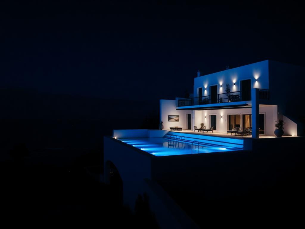 Mediterranean coastal finca estate at blue hour